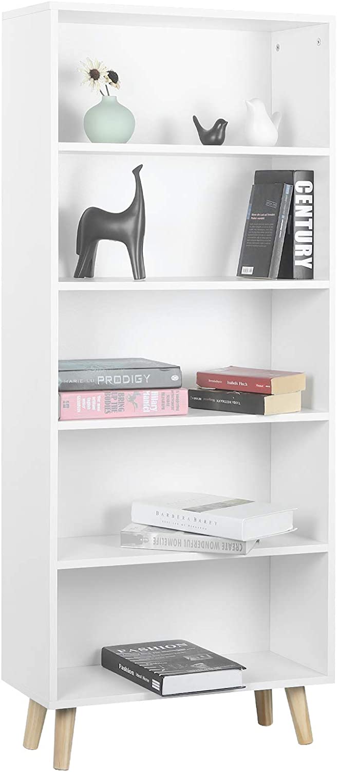 WOLTU Bibliothèque Meuble de Rangement. Étagère de Rangement avec Pieds en Bois et 5 Compartiments. Blanc 60x24x144cm - 2