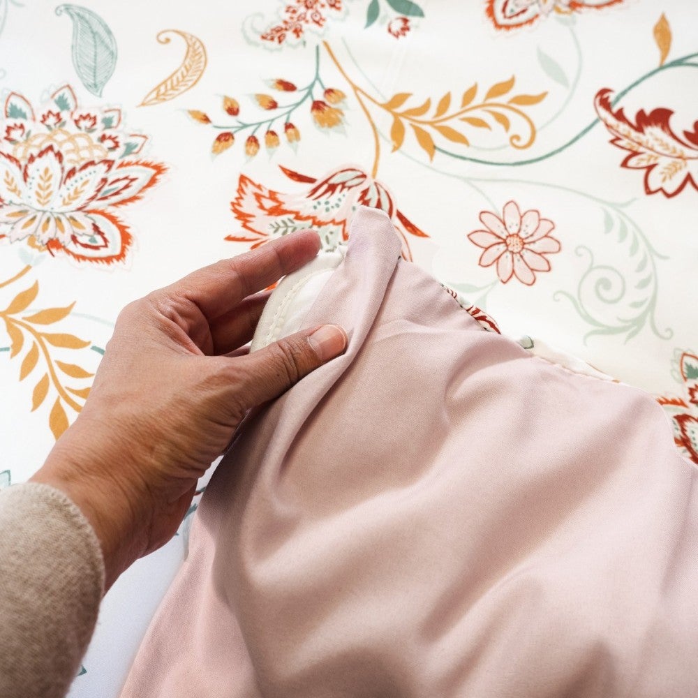 Parure de lit 3 pièces à fleurs réversible - Rose poudré - 240x220 cm - Microfibre - 5