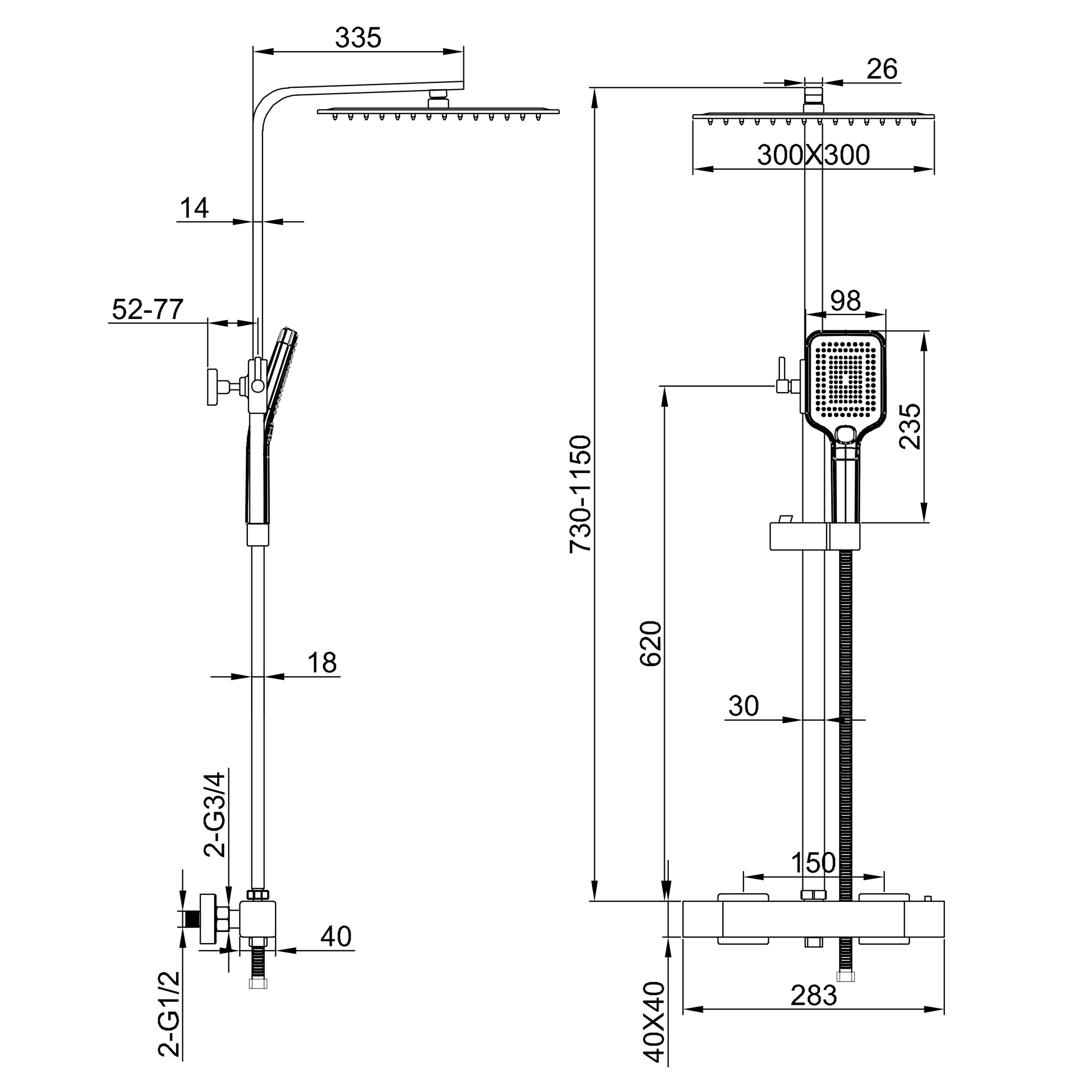 OCEAN Colonne de douche thermostatique avec pommeau de douche de tête de 30x30cm, douchette à main à 3 fonctions et robinet mitigeur-C - 8