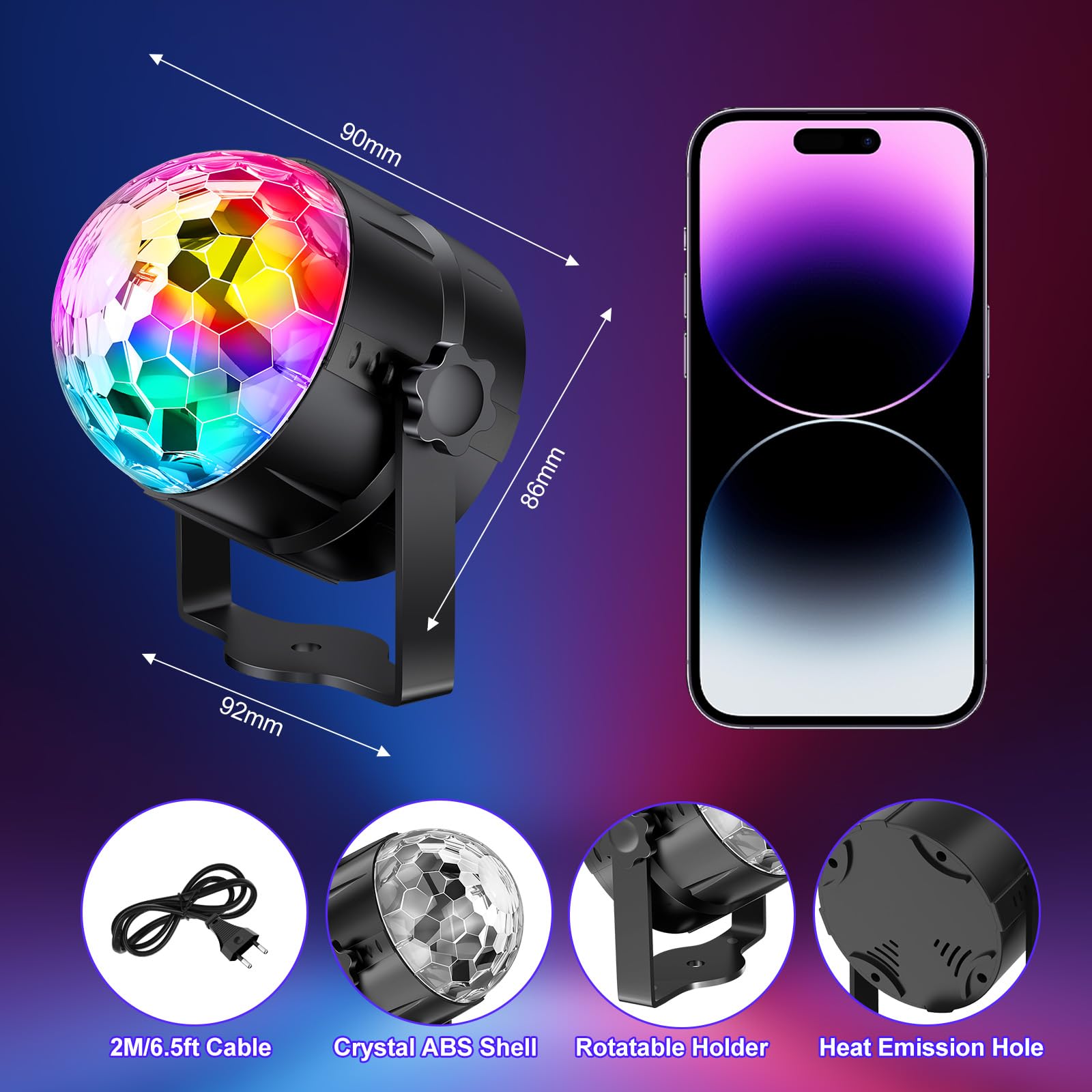 Boule Disco, LED Party Lights Contrôle de la musique DJ Rotatives Lampes de scène 3W RGB avec télécommande pour la maison, les fêtes d'anniversaire - 3