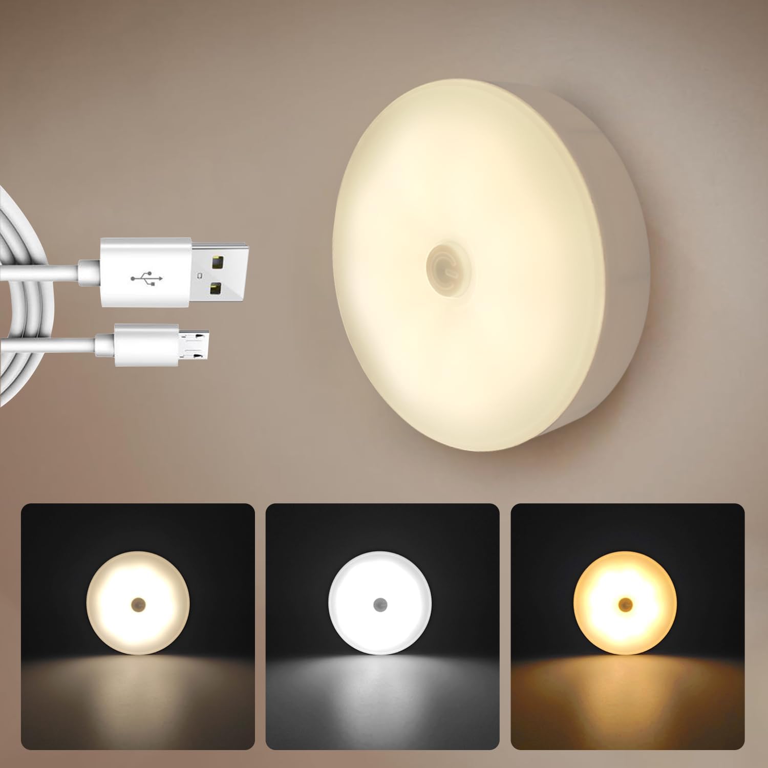 3 ściemniane lampki oświetleniowe Mini bezprzewodowa, ładowalna lampka nocna LED - Mini lampka dotykowa - Do schodów, salonu, łazienki, korytarza