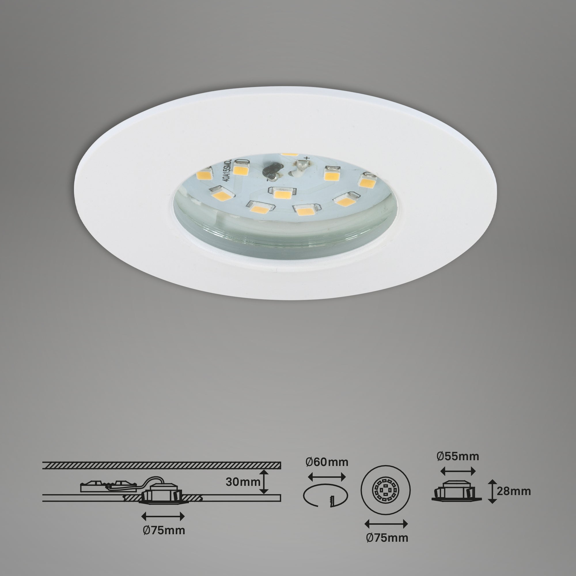 Lampe LED encastrée BRILONER LEUCHTEN ATTACH ONE, 5 W, 400 lm, IP44, blanc, plastique, set de 3, Ø 7,5 cm - 4