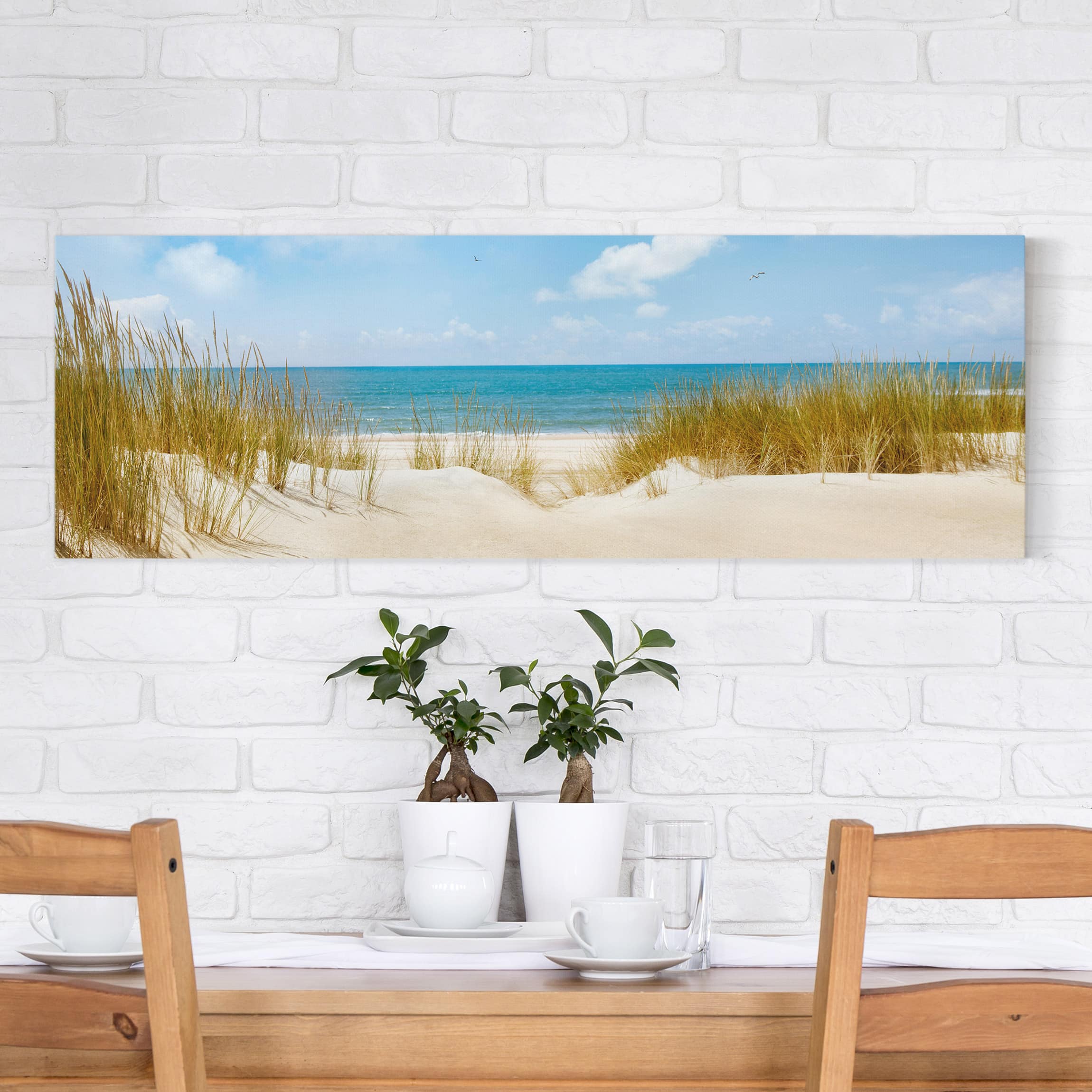 Lienzo cuadro en lienzo bastidor impresion en lienzo beige paisaje playa mar dunas de arena vista del mar 136 dormitorio salón 90 x 30 cm