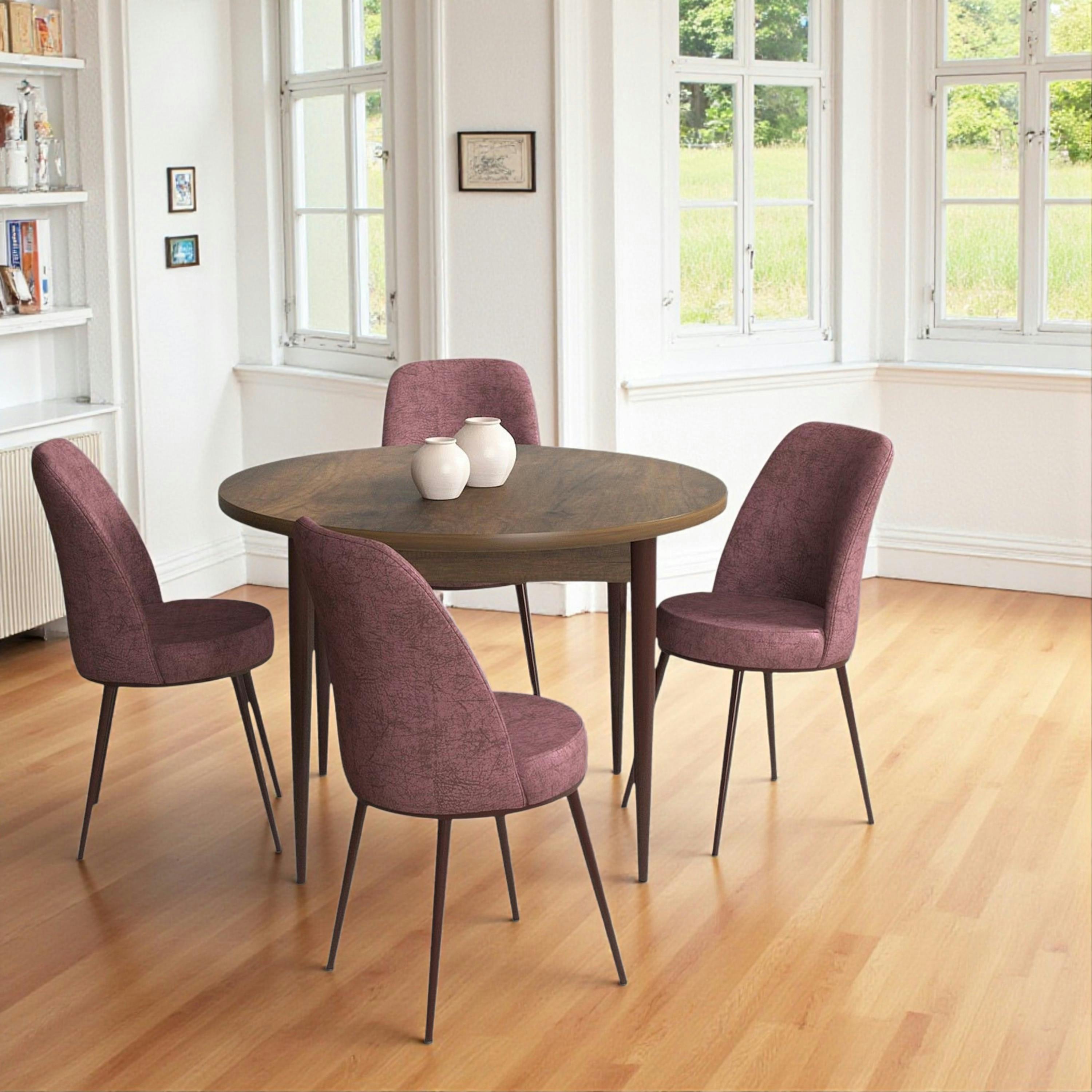 Ensemble table ronde Ø90 cm + 4 chaises roses à motifs AROLA | Leroy Merlin