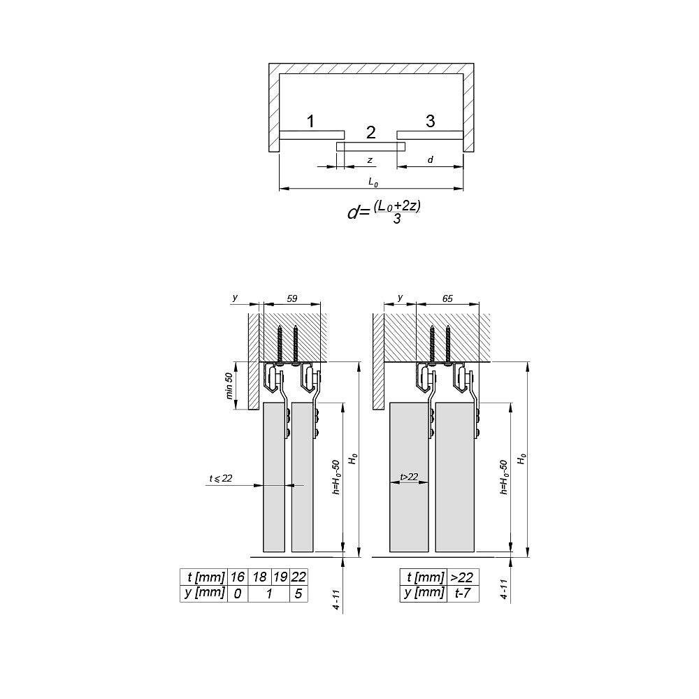Système coulissant SLID'UP 110 pour 2 ou 3 portes de placard - rail 1,94 m - 45 kg - 5