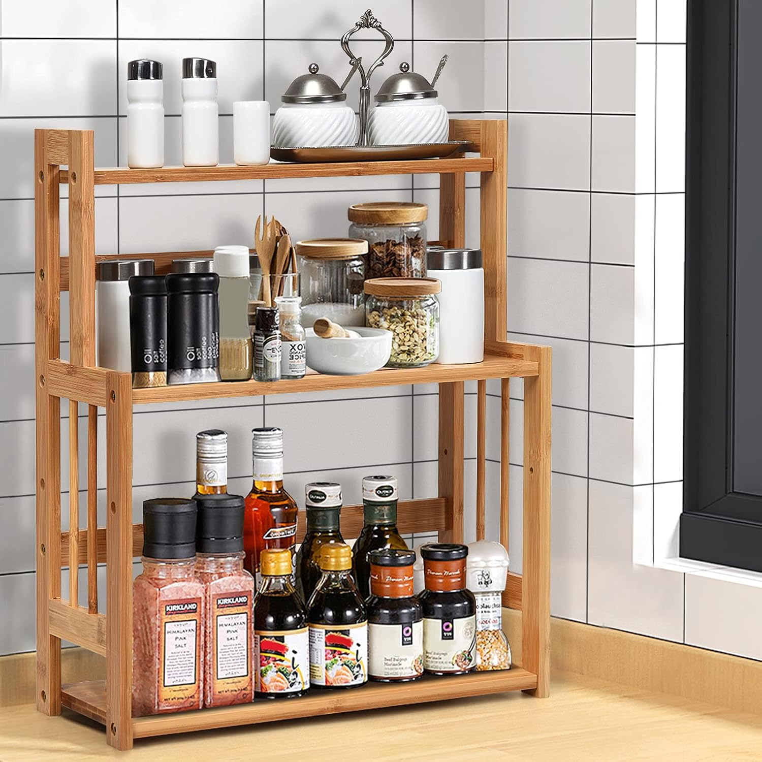 Étagère à Épices en Bambou Naturel, Porte-Épice à 3 Niveaux avec Tablette Réglable en Hauteur, Étagère de Rangement pour Cuisine, 41,5x18x50 CM - 9