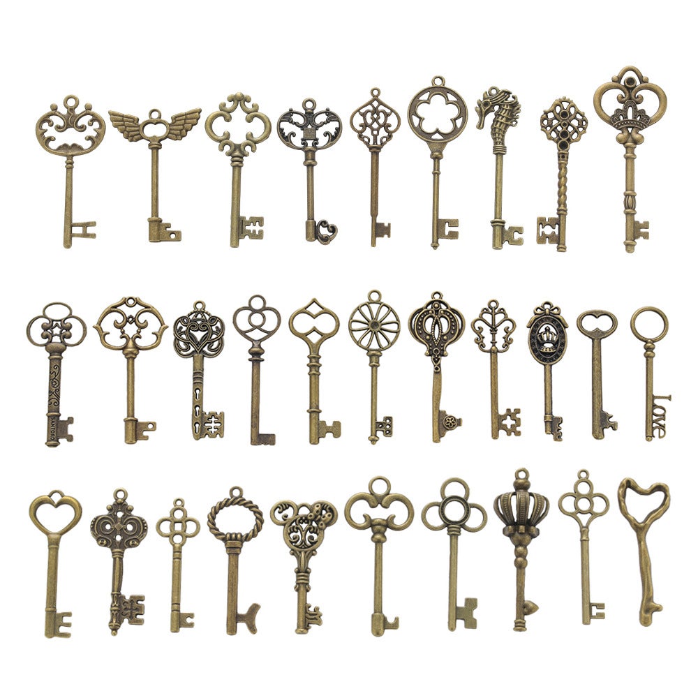 30 pièces grandes clés squelette en bronze antique clé