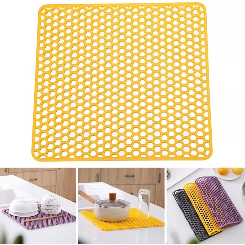 Żaroodporna mata pod zlew, kwadratowa mata pod zlew na stół jadalny, miękka podkładka antypoślizgowa, 26,5 x 26,5 cm, żółta