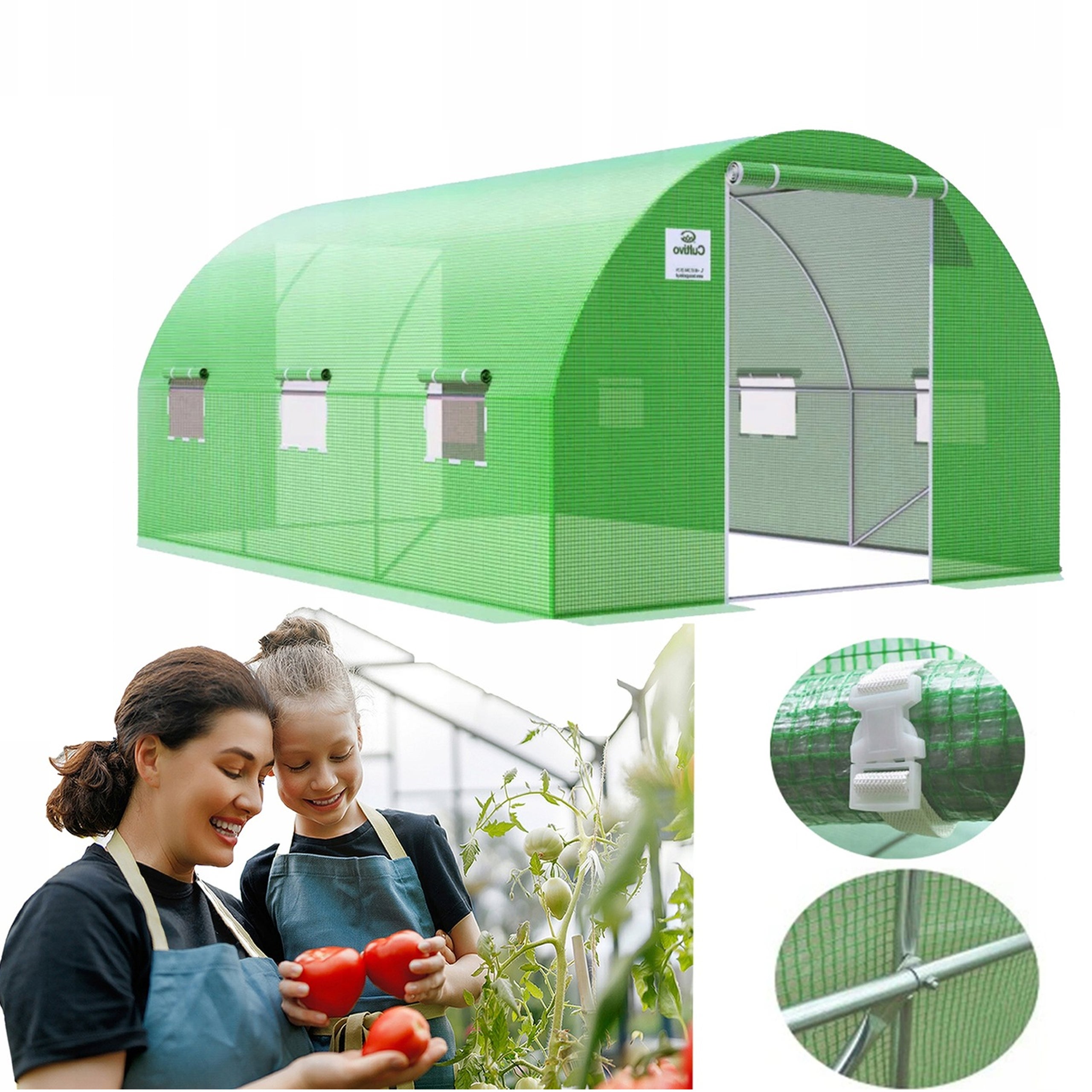 Tunel Ogrodowy Cultivo Foliowy Szklarnia 3x4,5x2 13,5m2 Zielony Podwójne Drzwi Uv4 1 szt