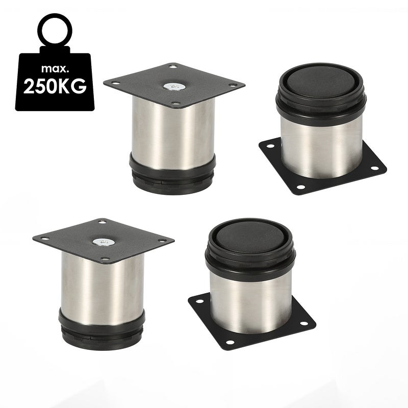 4x pieds de meuble pieds de meuble pied en acier inoxydable diamètre 40 mm hauteur 60mm noir réglable en hauteur - 4