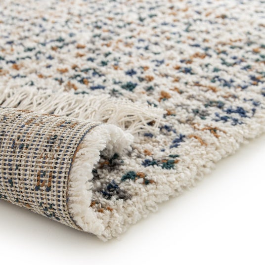 Tapis motif berbère à franges - Tribus du désert - Bleu touareg, camel - 200 x 290 cm - 4