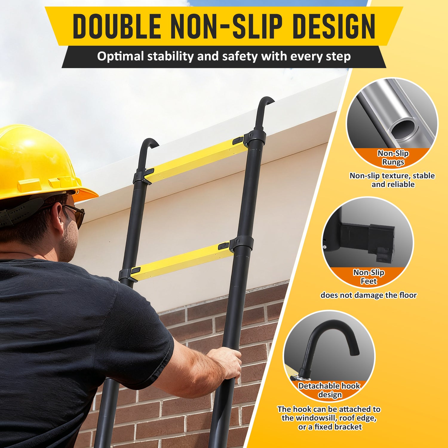Escabeau echelle telescopique Premium 3,2m noire avec stabilisateur et crochets - 4