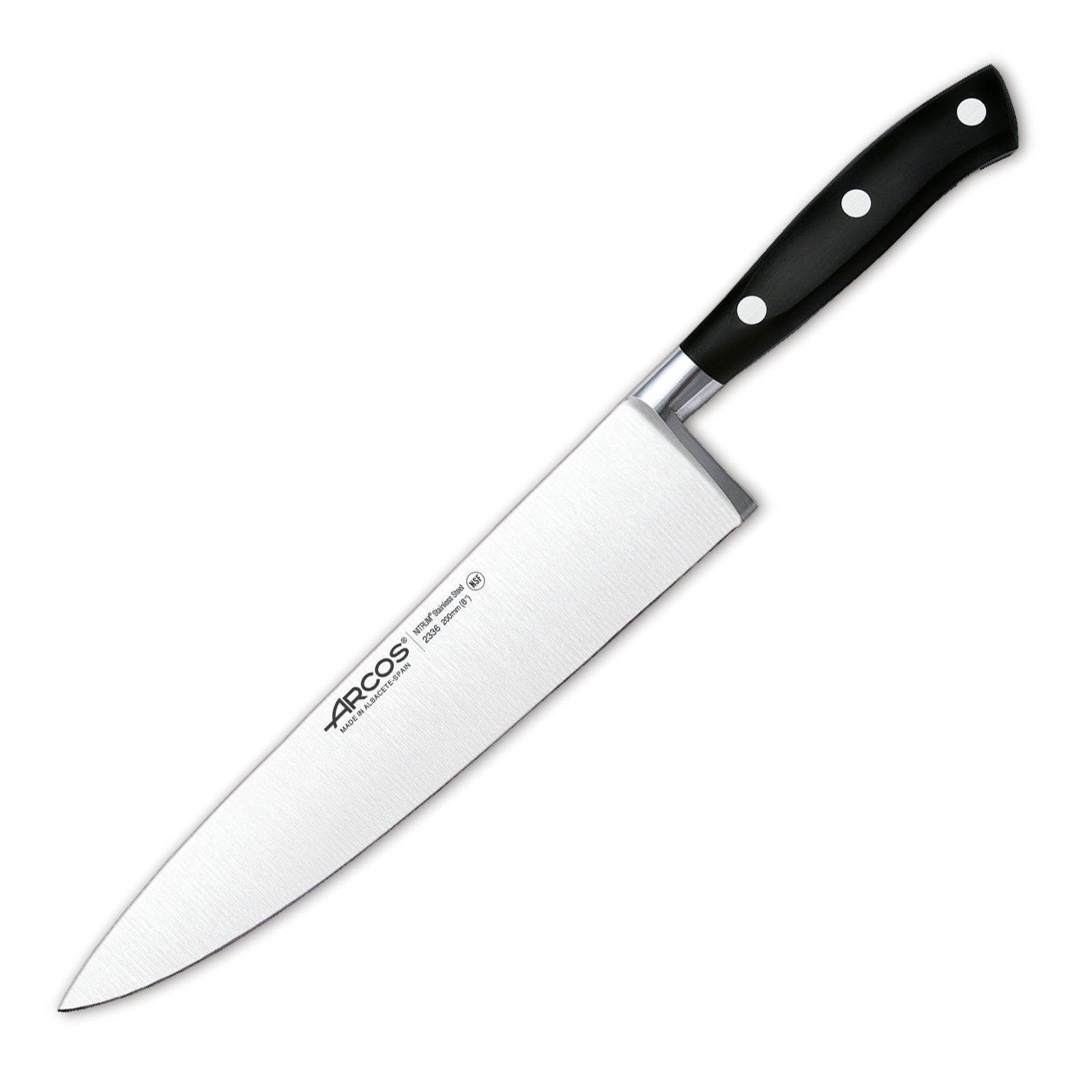 Arcos Hermanos Arcos Riviera, Cuchillo Cocinero 20 Cm Acero Inoxidable Forjado Nitrum Negro Acero Inoxidable, Leroy Merlin