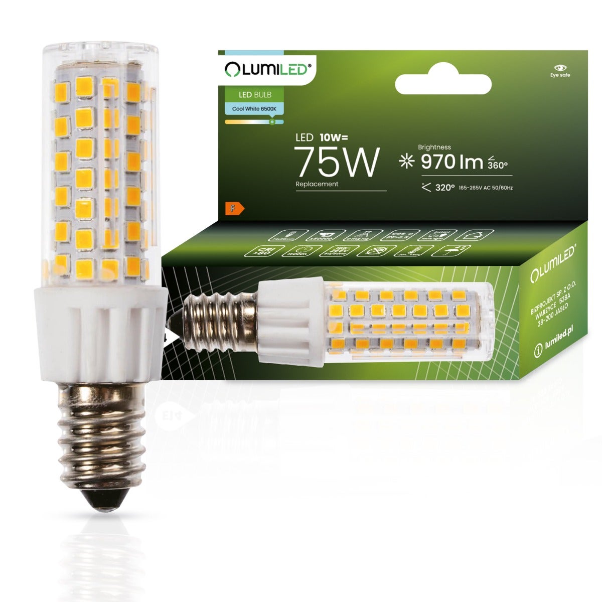 Żarówka LED Lumiled E14 Tubularna T25 10W 970lm 6500K Zimna biel 320st ...