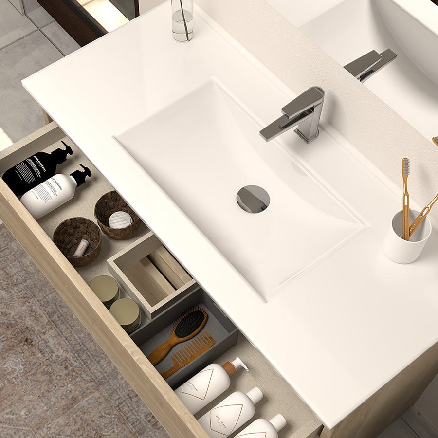 Meuble de salle de bain 80cm simple vasque - sans miroir - 3 tiroirs - blanc - MAYOR - 2