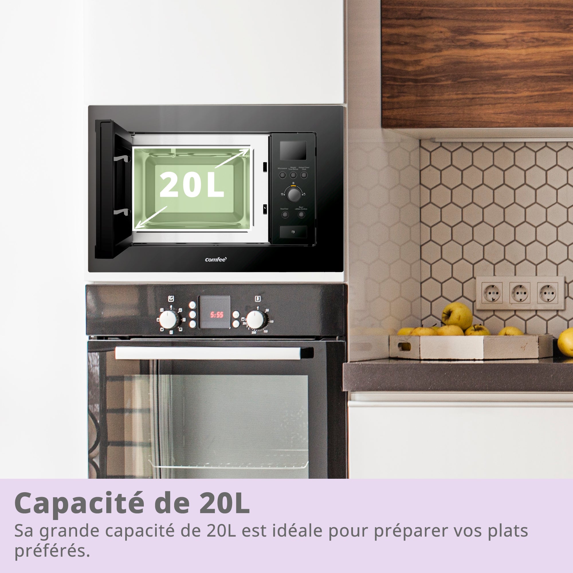 Micro-ondes encastrable COMFEE CBMAM820BJL-BK - 800W - L59,5 x H38,8 x P40 cm- 20L - Noir - 7