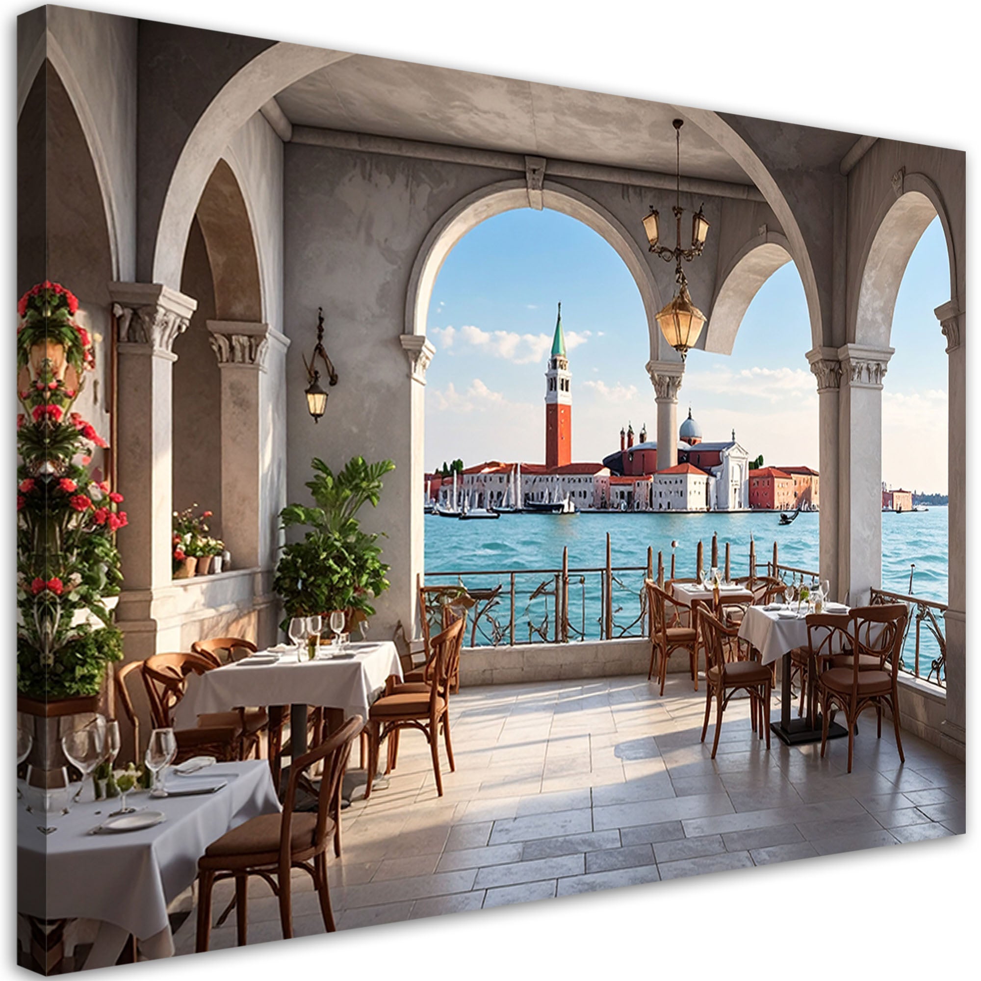 Obraz do salonu sypialni jadalni biura hotelu,Wenecja Restauracja z widokiem na miasto i kanał 45x30