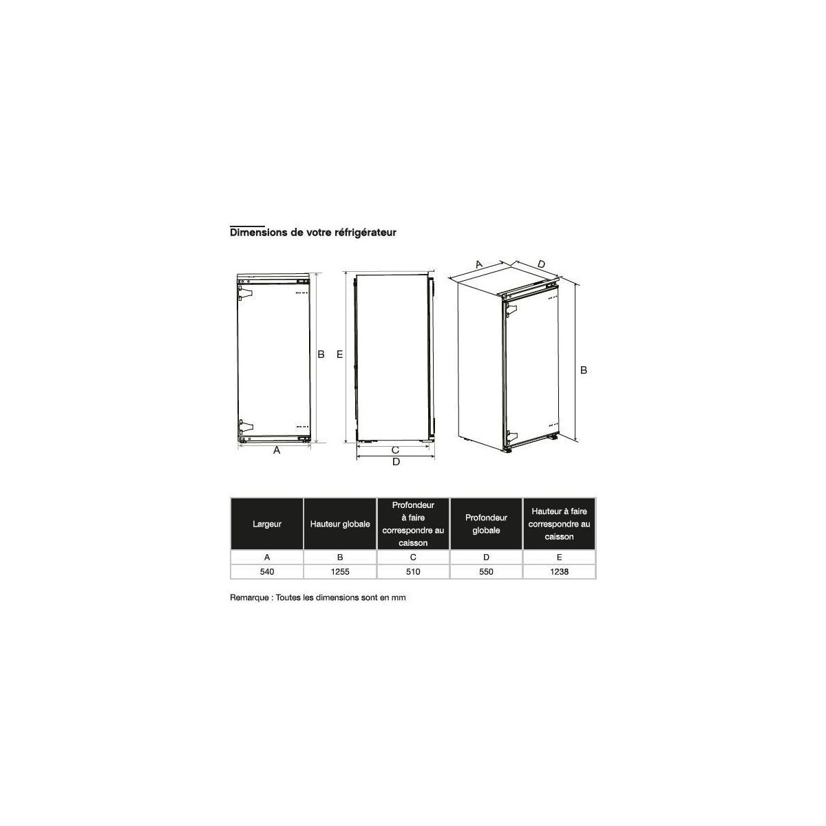 Réfrigérateur 1 porte encastrable ESSENTIELB ERFI125-55miB1 - 3