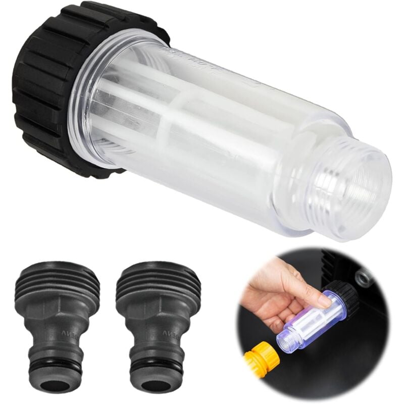 Filtr do wody do myjki wysokociśnieniowej z przyłączem 3/4" z 2 złączkami wtykowymi, filtr antypiaskowy do pompy wodnej, kompatybilny z Kärcher K2-K7