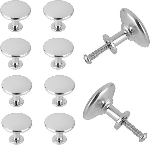 Pachet de 10 mânere rotunde argintii de 28 mm, mânere pentru sertare, mânere pentru uși de dulap de bucătărie cu șuruburi 10buc