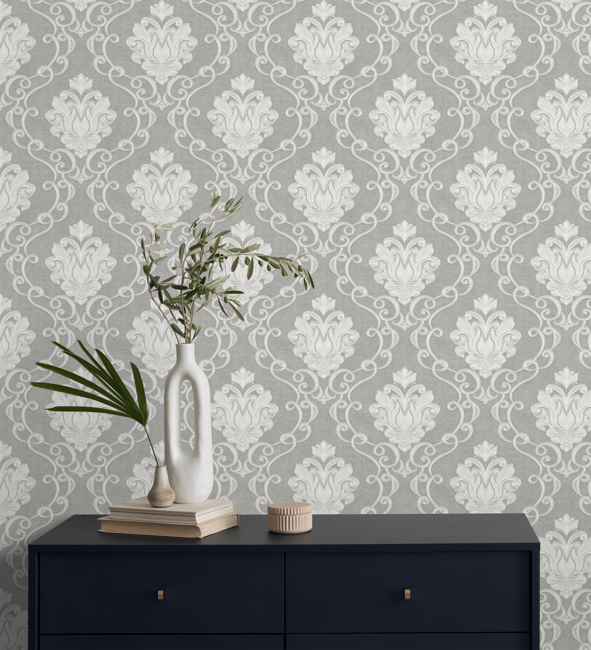 Papel pintado vinílico lavable de damascos victorianos en relieve con estilo neobarroco - adamo 682404 de gaulan - rollo de 10 m x 0,52 m