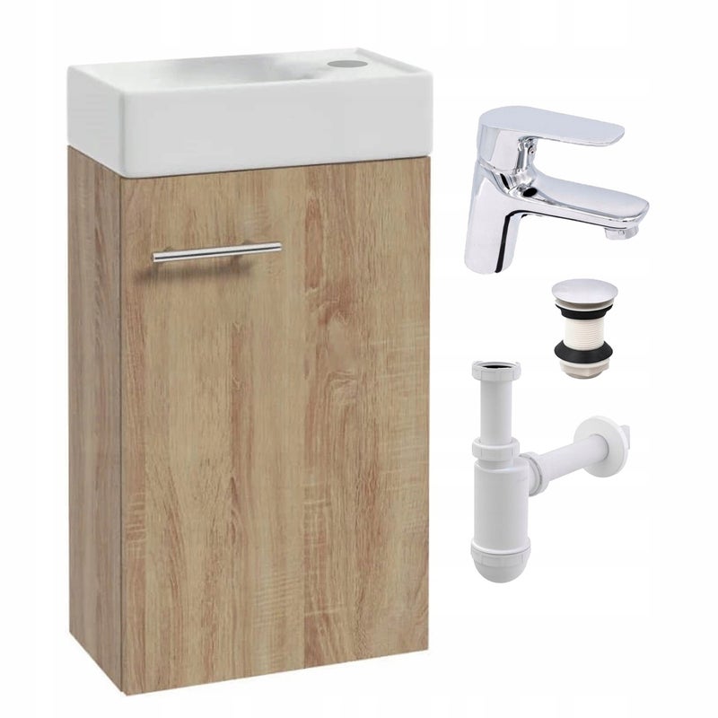 Szafka Łazienkowa Wisząca z Umywalką 40x21 Dąb Sonoma Bateria Chrom