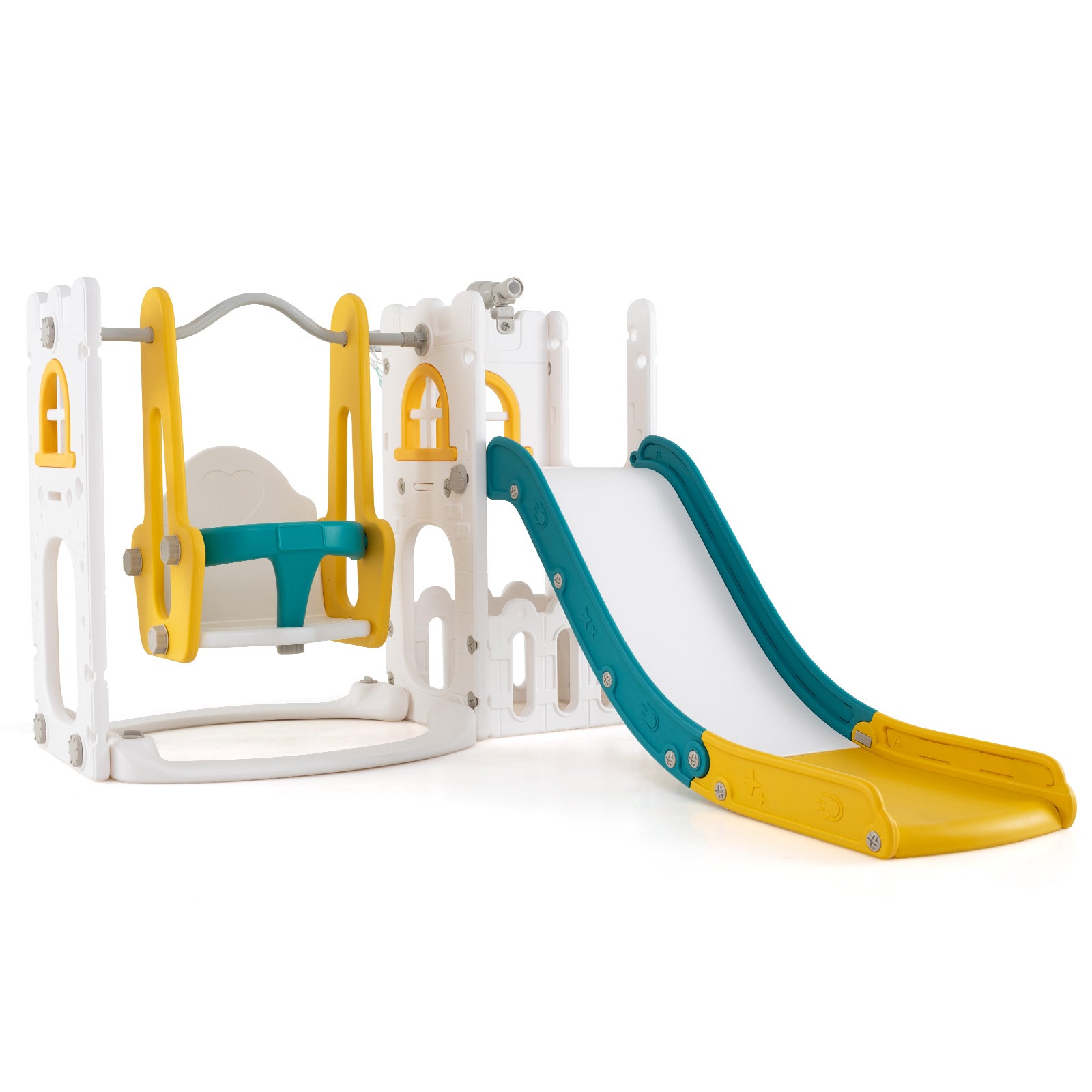 Toboggan 8 En 1 Pour Enfants 3-10 Ans - Avec Panier De Basket, Tunnel, Télescope - Intérieur/Extérieur - Gris