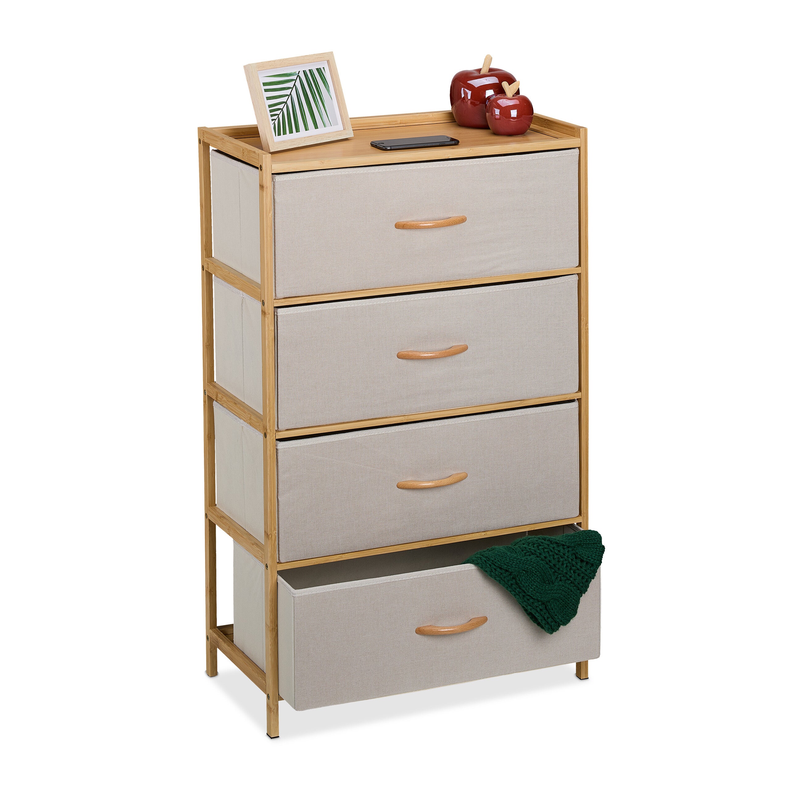 Étagère En Bambou 4 Niveaux Avec Panier - Rangement Pratique Pour Salle De Bain, Cuisine Ou Chambre