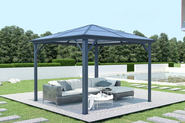 Kiosque de jardin alu GRACE 3m x 3m Gris anthracite