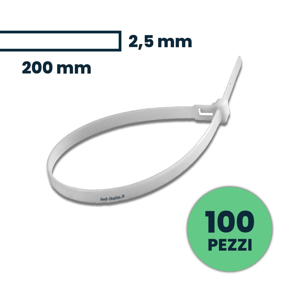 100 Pezzi Fascette Plastica Bianco(150mm x 2.5mm) + 100 Pezzi Supporto