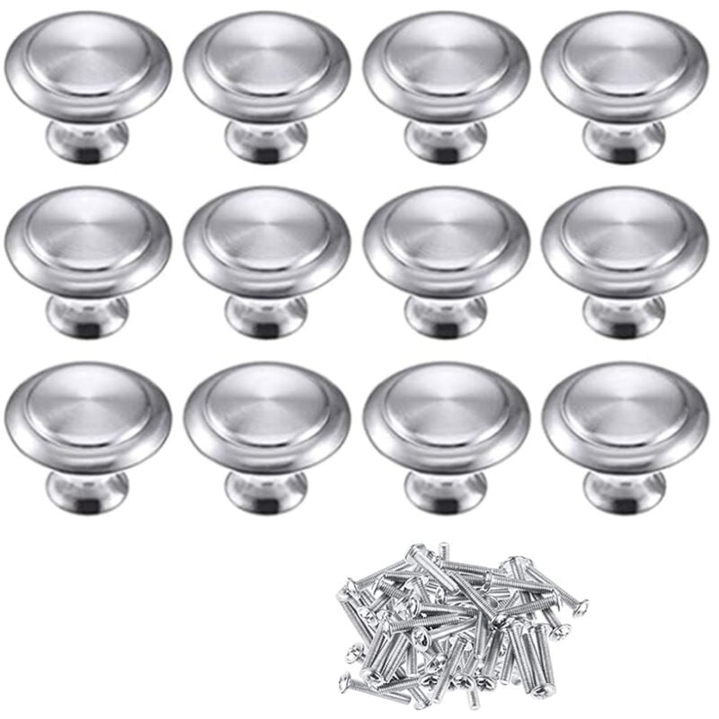 Zestaw 12 gałek meblowych 27 mm - Okrągłe gałki do drzwi kuchennych - Gałki do drzwi ze stopu cynku - Gałki do drzwi szafkowych z polerowanego chromu