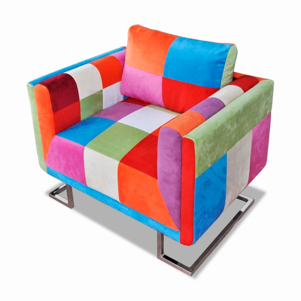 Maison exclusive - sillón cubo con diseño de retales tela patchwork patas cromadas