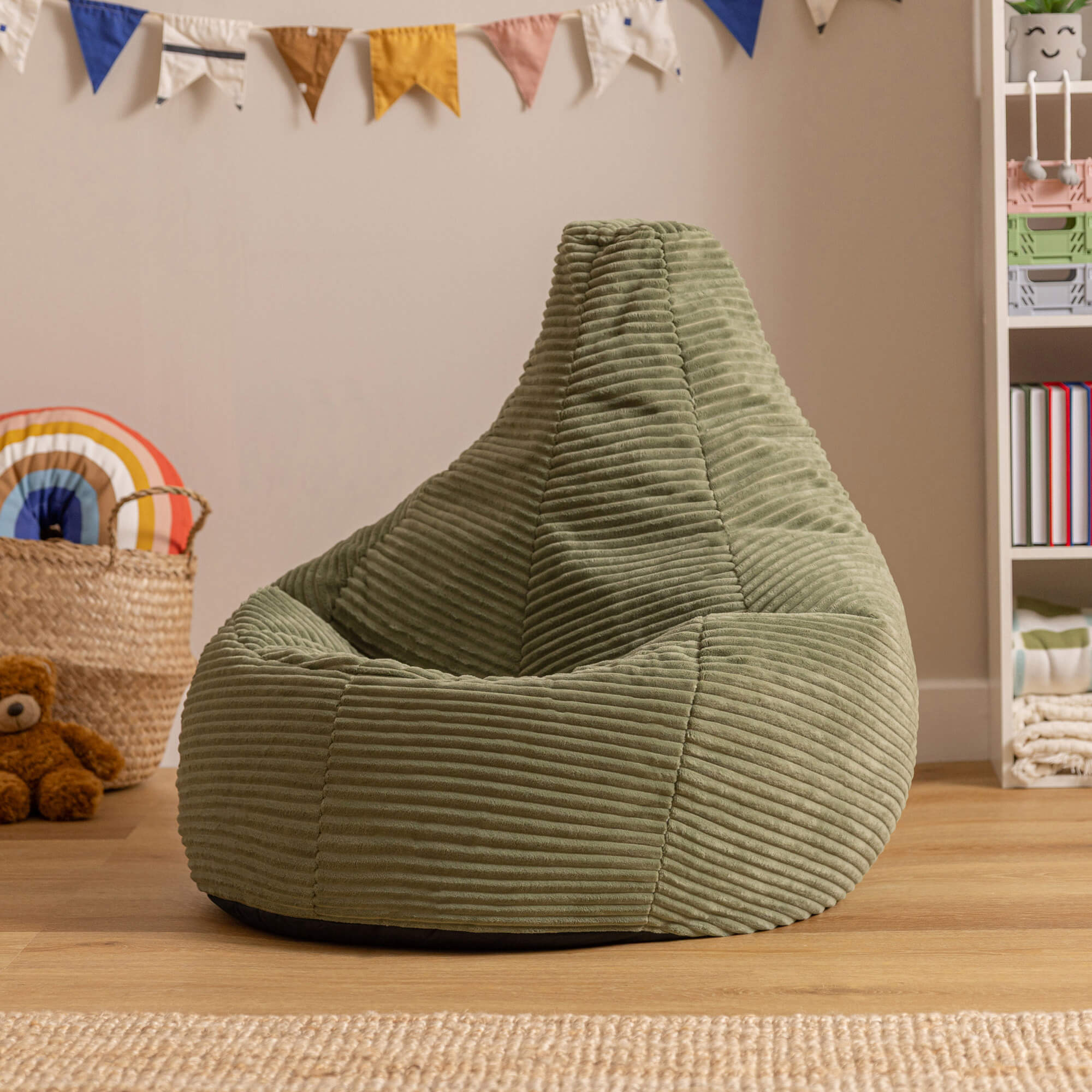 Pouf poire enfant Icon à dossier haut velours côtelé vert sauge, 65x65cm Oeko-Tex® - 2