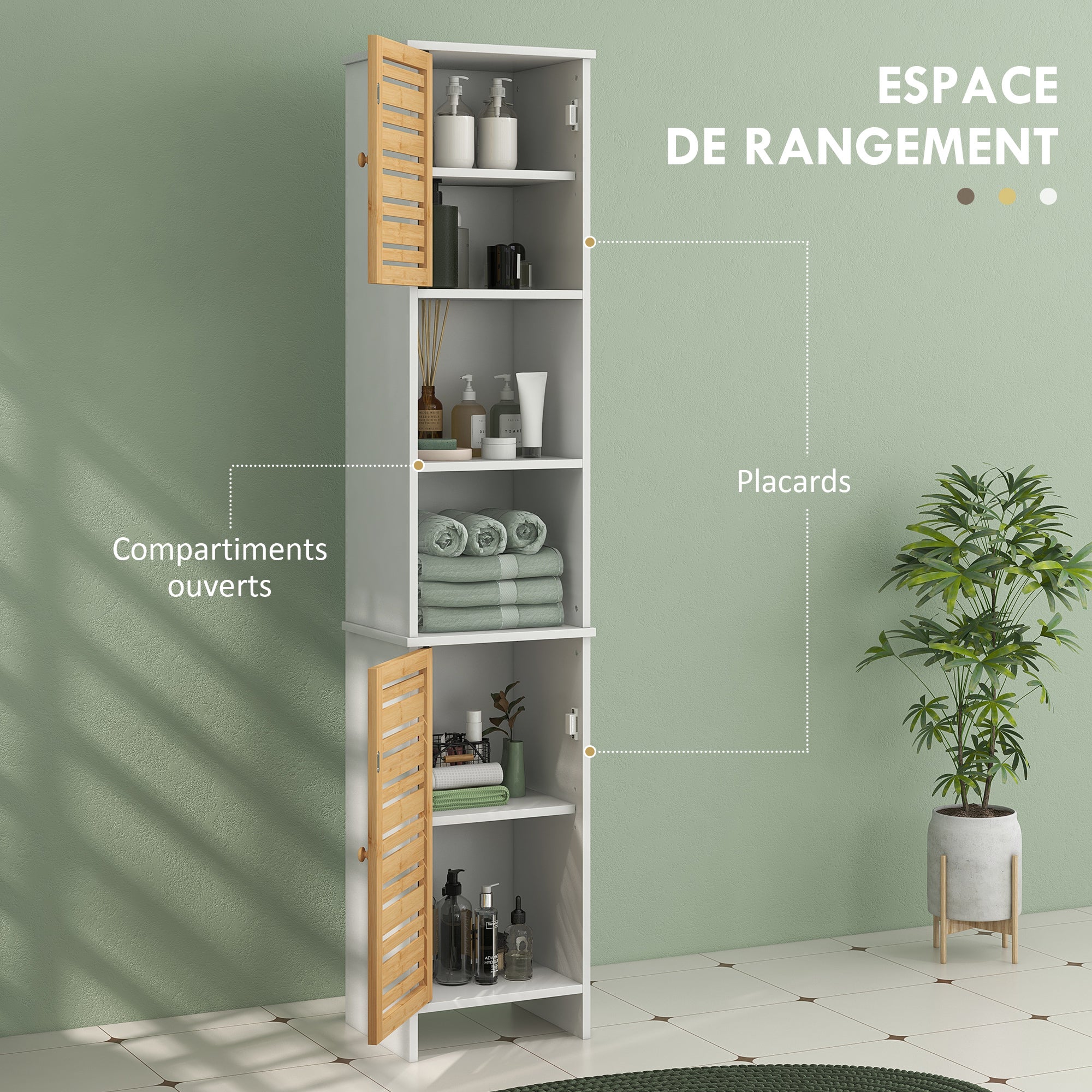 Meuble colonne salle de bain MDF blanc HOMCOM - 4