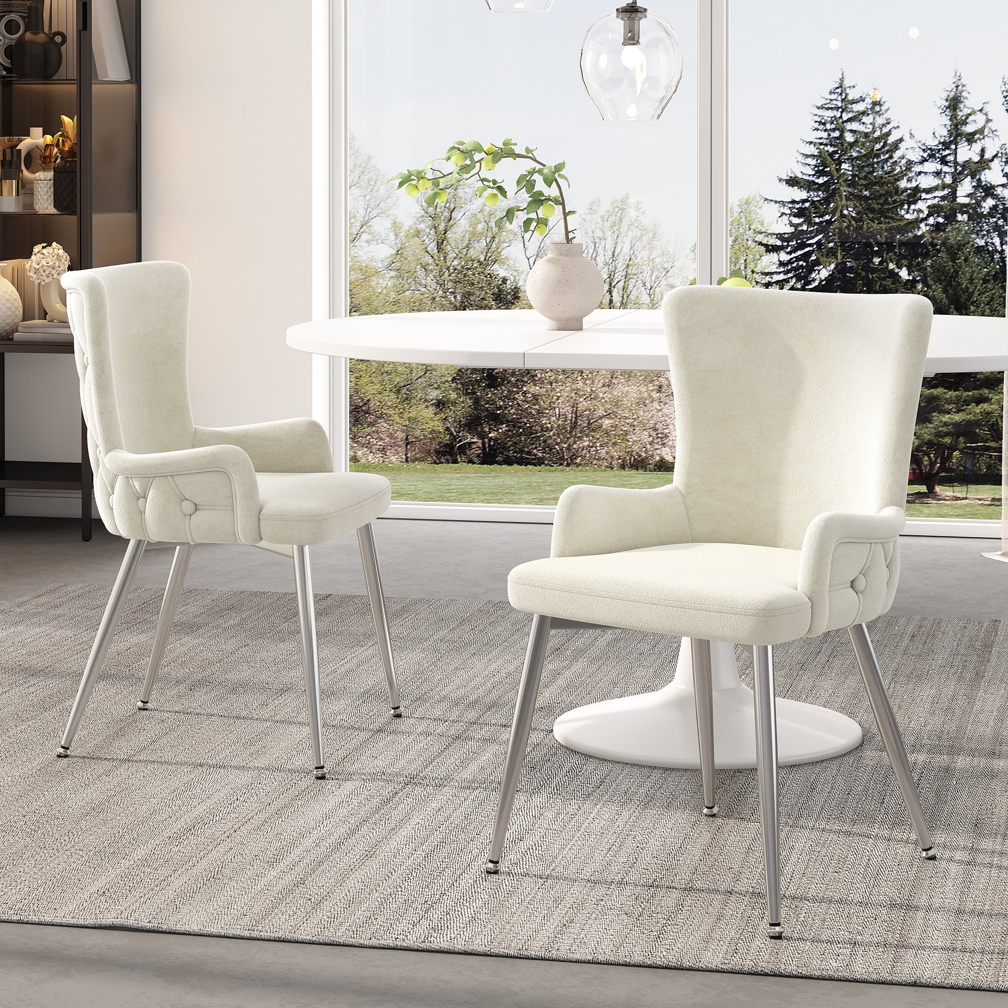 Komplet 2 krzeseł do jadalni bez podłokietników - 55 x 47 x 85 cm - Aksamit i srebrne metalowe nogi - Beżowy