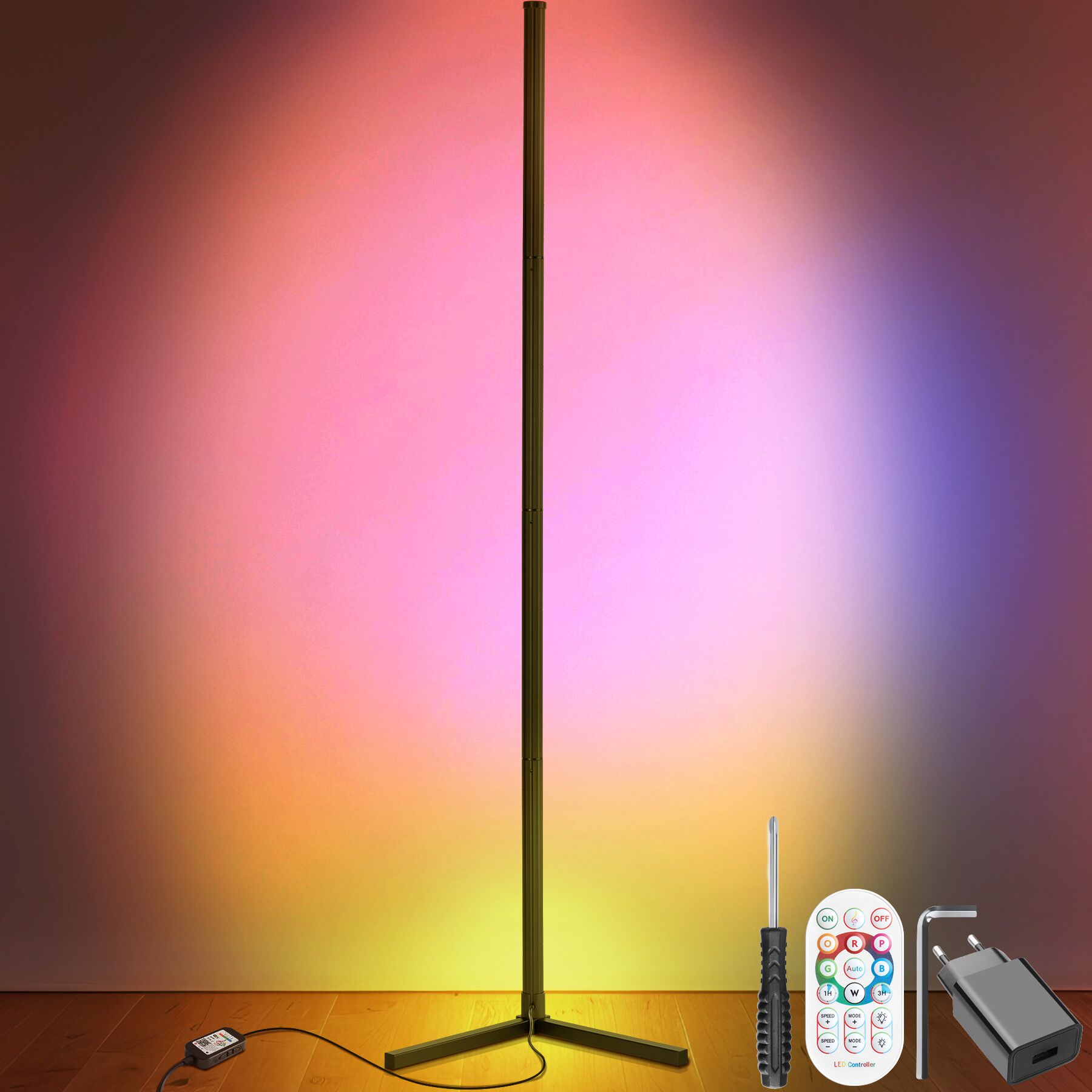 TecTake Lampada Da Terra LED 20W Con Luce Da Lettura Integrata – Piantana Con Arco Flessibile, Dimmerabile, Telecomando Magnetico, Nero