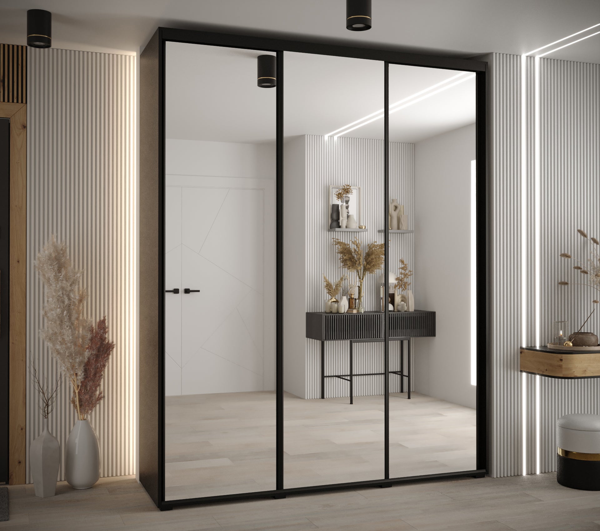 Szafa przesuwna z lustrem wysoka Davos 2 200 x 60 x 235,2 cm czarny + czarny + u. czarny - Abiks Meble - 2