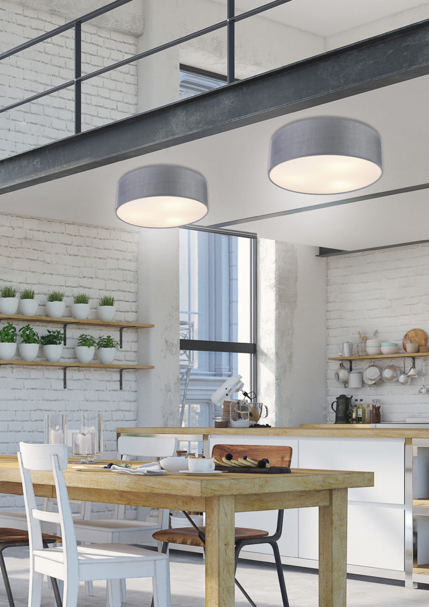 Plafon Kioto okrągły szary 3xE27x40W wym: 12 x 40 cm IP20 tkanina Candellux