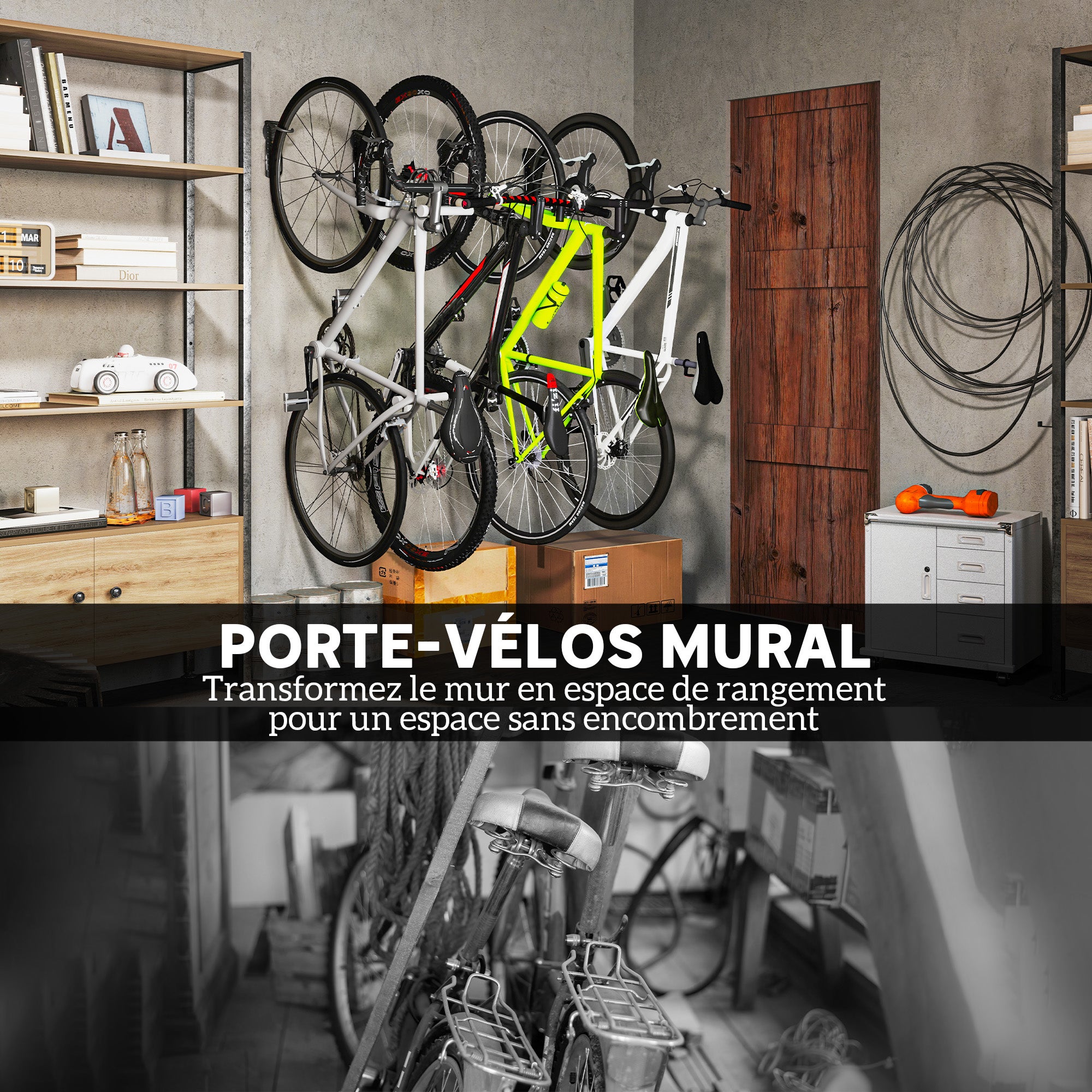 Lot de 4 supports de vélo mural Métal SPORTNOW - 6