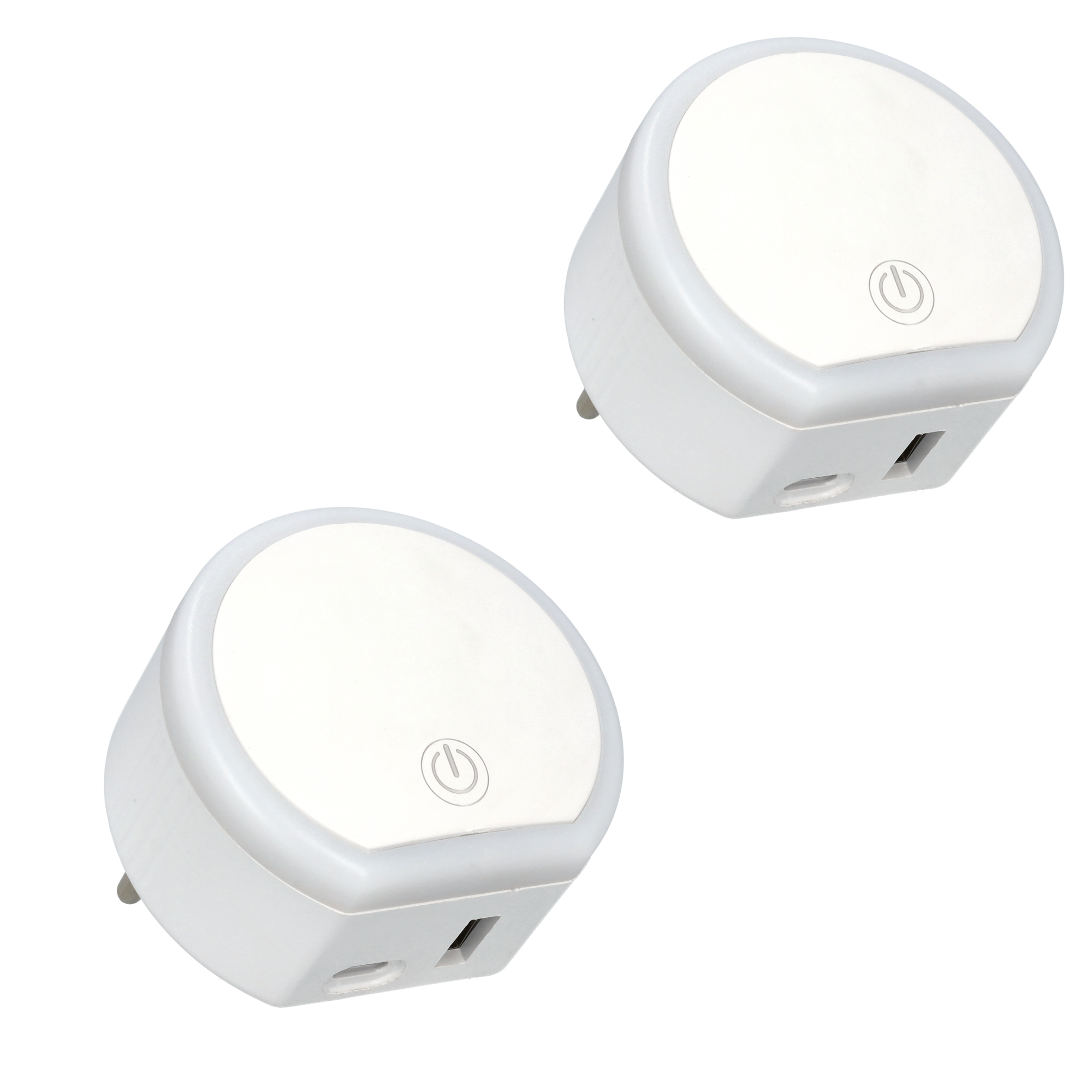Pakiet x2 Lampka nocna LED o ciepłej barwie 3000 K, lampka wtykowa, lampka wtykowa z portem USB i typem C 12 W 2,4 A