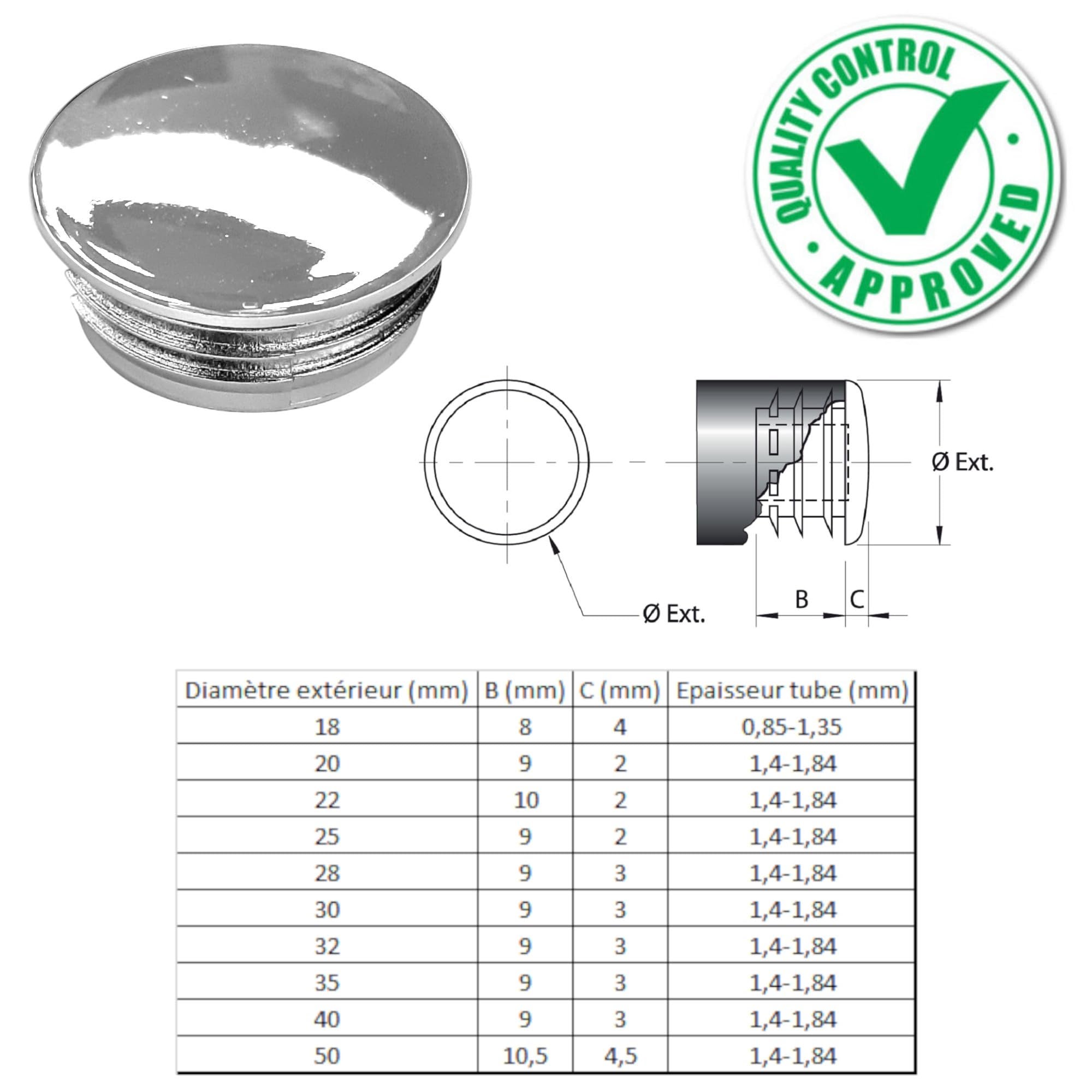 cyclingcolors 4x Tappi a lamelle rotondi per tubo rotondo tappi terminale di plastica cromo mobilia tubi, 25mm - 3