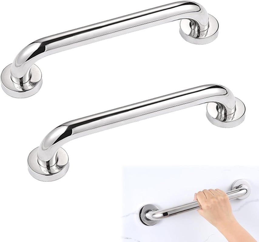 Zestaw 2 uchwytów kątowych ze stali nierdzewnej o długości 30 cm do toalet, antypoślizgowe uchwyty bezpieczeństwa do wanien, pryszniców, toalet i porę