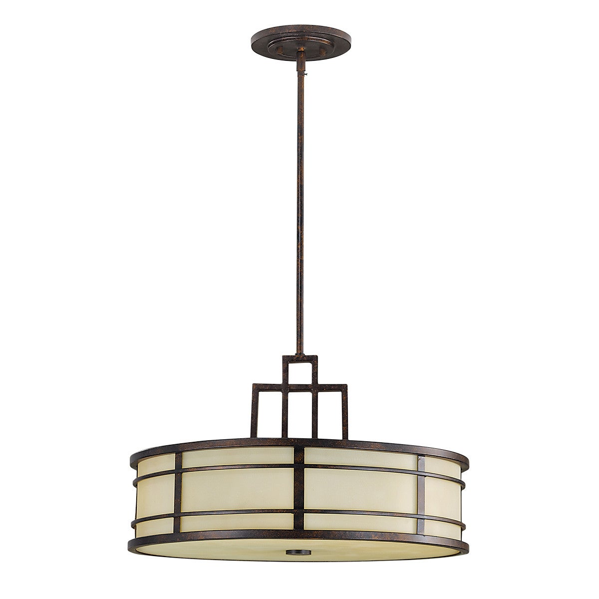 Lustră suspendată Feiss Fusion cu 3 lumini, bronz/ecru, metal și textil, E27, 60W, IP20