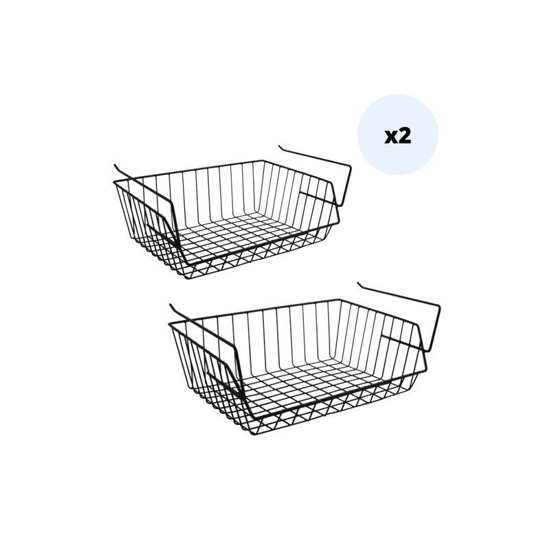 Gralara Panier De Rangement Sous Étagère En Fil Métallique Noir - Organisateur Gain De Place Pour Cuisine, Bureau Et Armoire