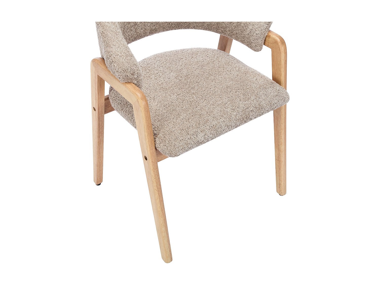 Lot de 6 chaises avec accoudoirs en tissu bouclette et bois d'hévéa - Taupe et naturel - SOLUNA - 5