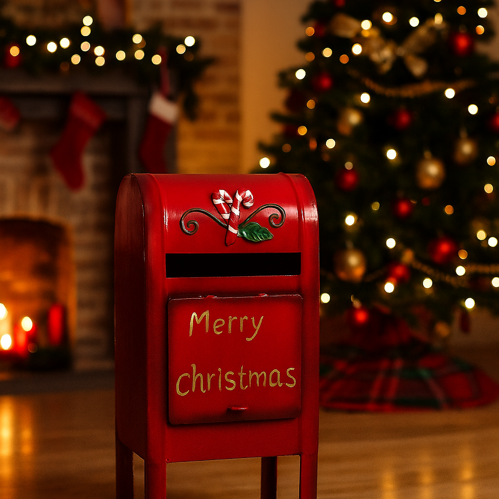 Buzón rojo decorado para cartas de hojalata decoración navideña - 2