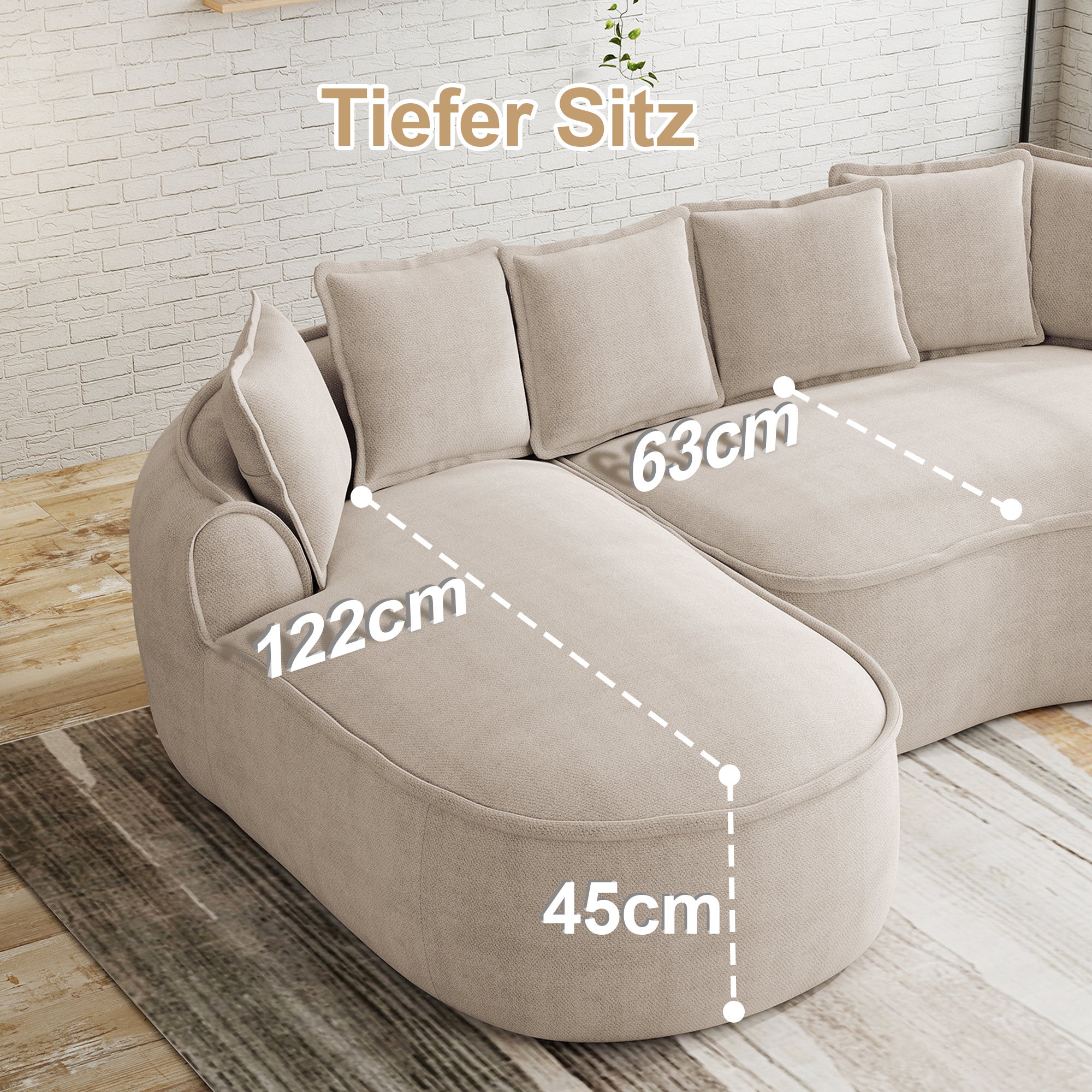 Canapé modulaire 4 places sans montage assise profonde ergonomique - coussins inclus, chenille marron clair - 6