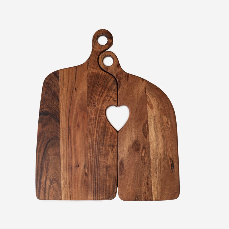Zestaw 2 desek drewnianych z sercem – Krojenie i serwowanie 50x50x1,5 cm