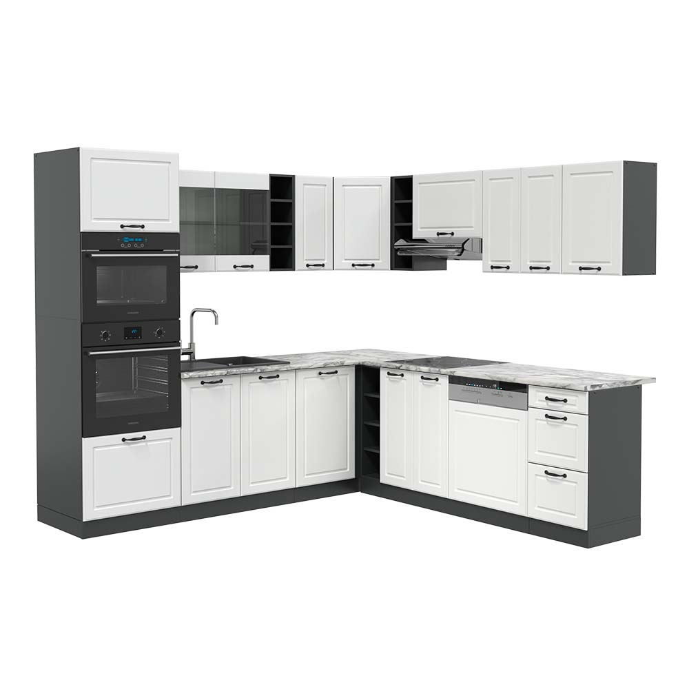 Vicco Kuchnia narożna R-Line, Biały dworek/antracyt, 247 x 60 cm , BP Marmur