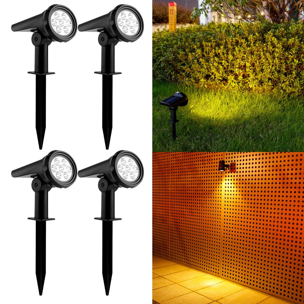 Zestaw 4 reflektorów solarnych zewnętrznych, lampy ogrodowe, lampy trawnikowe, 7 LED [ciepłe światło trójpoziomowe]